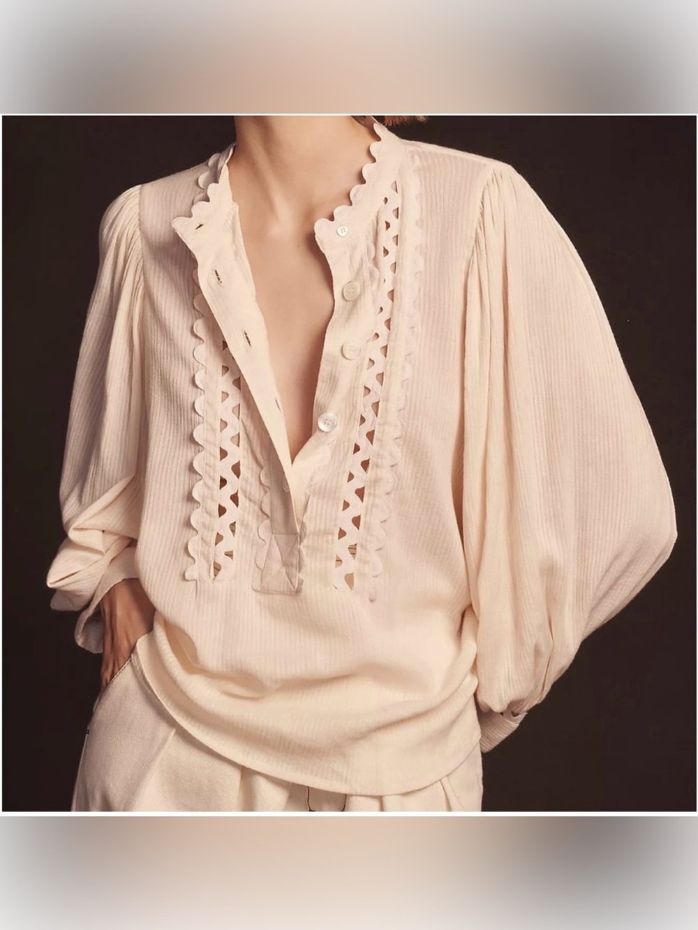 Antik Batik Aya Blouse Cream Size L 100% Cotton
